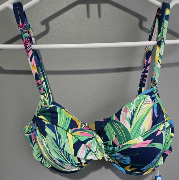 Women's Bleu Rod Beattie Bikini Top Size6 Blue Green Floral - Picture 3 of 9